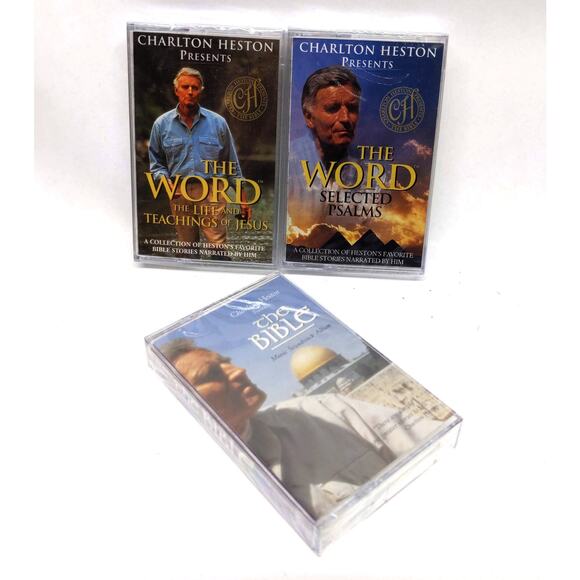 1990s CHARLTON HESTON PRESENTS - The WORD &  BIBLE audio cassette tapes - NEW - Picture 1 of 4